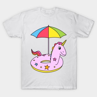 Funny Pink Cartoon Unicorn with umbrella T-Shirt